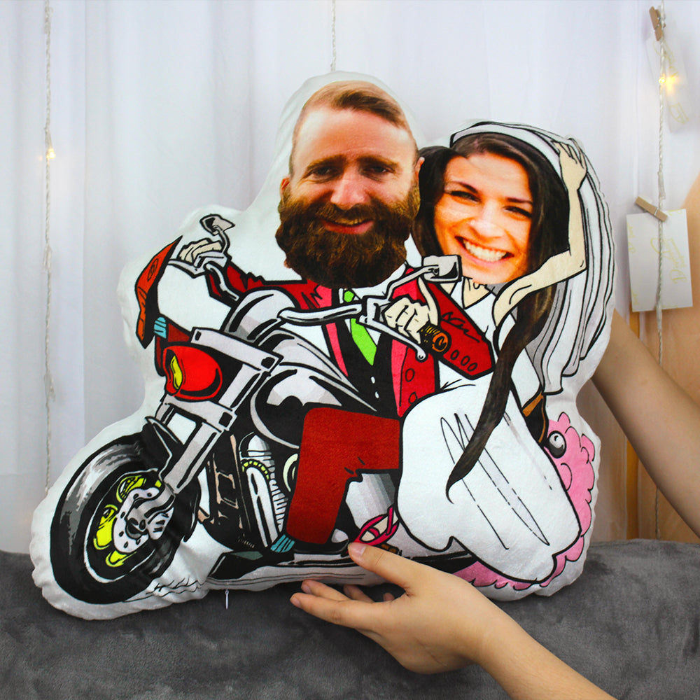 Custom Face Pillow, Love Family, Just Married Couple Ride - Pillow - GoDuckee
