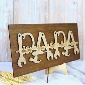 Family Personalized Layered Wood Sign Stand With Custom Title , Gift For Father's Day - Wood Sign - GoDuckee
