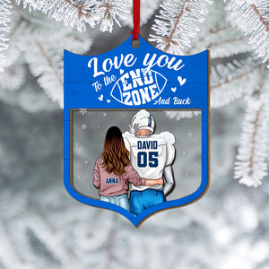 Football Couple I Love You To The End Zone & Back 2 Layered Ornament, Personalized Christmas Gift For College Footballer - Ornament - GoDuckee