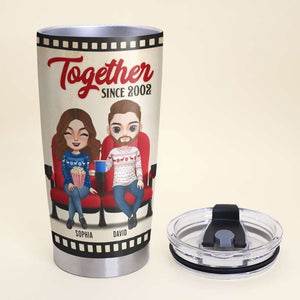 Movie Couple Happiness Is Popcorn Movies And The One You Love, Personalized Tumbler - Tumbler Cup - GoDuckee