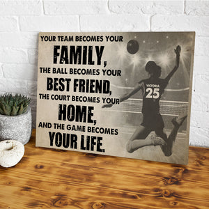 Personalized Female Volleyball Player Poster - Your Team Becomes Your Family - White Art - Poster & Canvas - GoDuckee