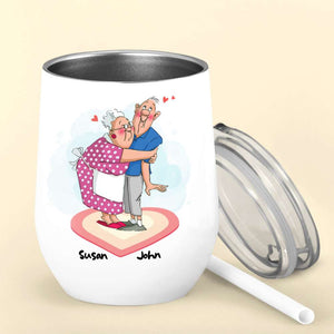 Personalized Couple Wine Tumbler, Grow Old With Someone Who Makes Me Feel Young - Wine Tumbler - GoDuckee