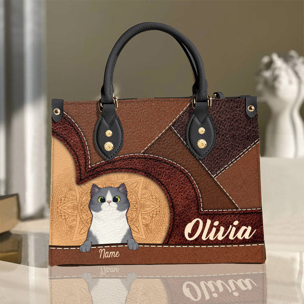 Personalized Cat Leather Bag, Gift For Cat Lovers - GoDuckee