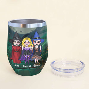Witches Gotta Stick Together, Personalize Witch Friends Wine Tumbler, Gift For Friends - Wine Tumbler - GoDuckee