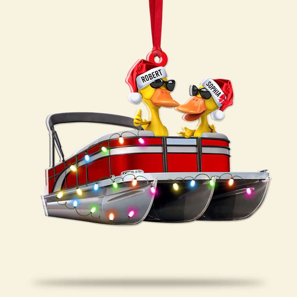 Pontoon Happy Ducky Duck, Personalized Acrylic Ornament - Ornament - GoDuckee