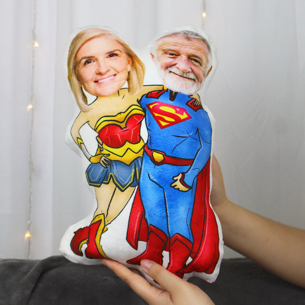 Custom Face Pillow, Love Family, Couple Super Husband and Super Wife - Pillow - GoDuckee