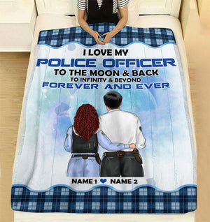 Personalized Police Couple Blanket - I Love My Police Officer To The Moon And Back - Blanket - GoDuckee