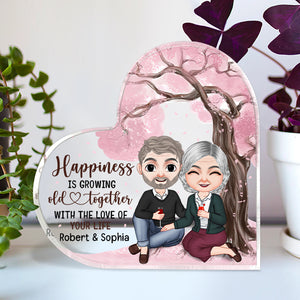Happiness Is Growing Old Together With The Love Of Your Life, Anniversary Drinking Couple Heart Shaped Acrylic Plaque - Decorative Plaques - GoDuckee