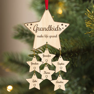 Grandkids Make Life Grand Personalized Special Wood Ornament, Gift For Grandma - Ornament - GoDuckee