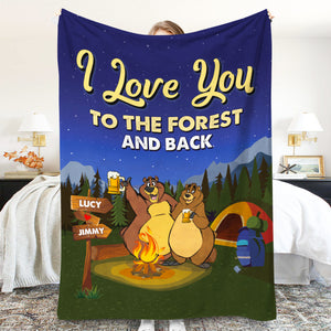 Personalized Drinking Bear Couple Blanket - Love You To The Forest And Back - Beer Lover - Blanket - GoDuckee