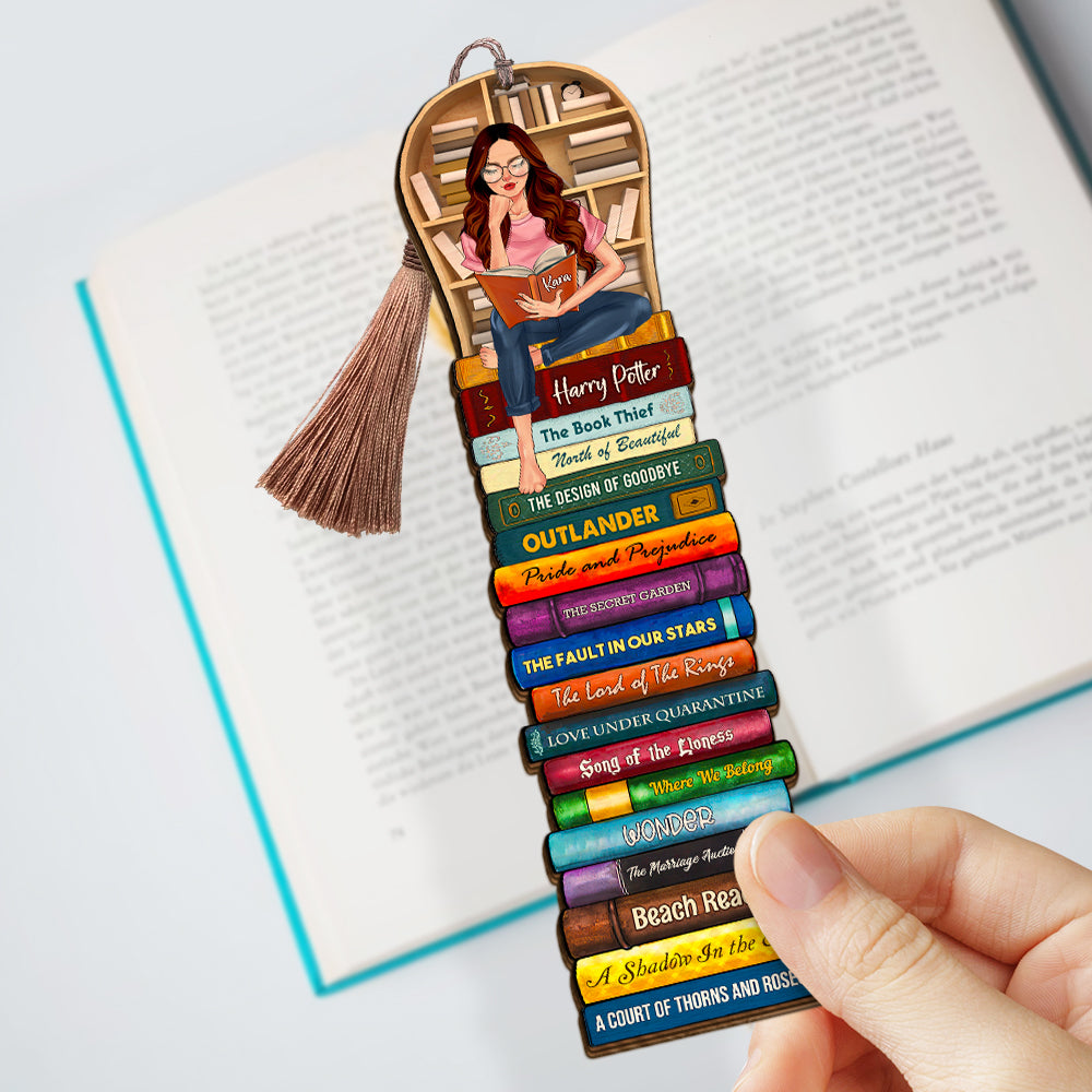 Reading Girl- Collection Book Personalized Wooden Bookmark, Gift For Book Lovers - Bookmarks - GoDuckee