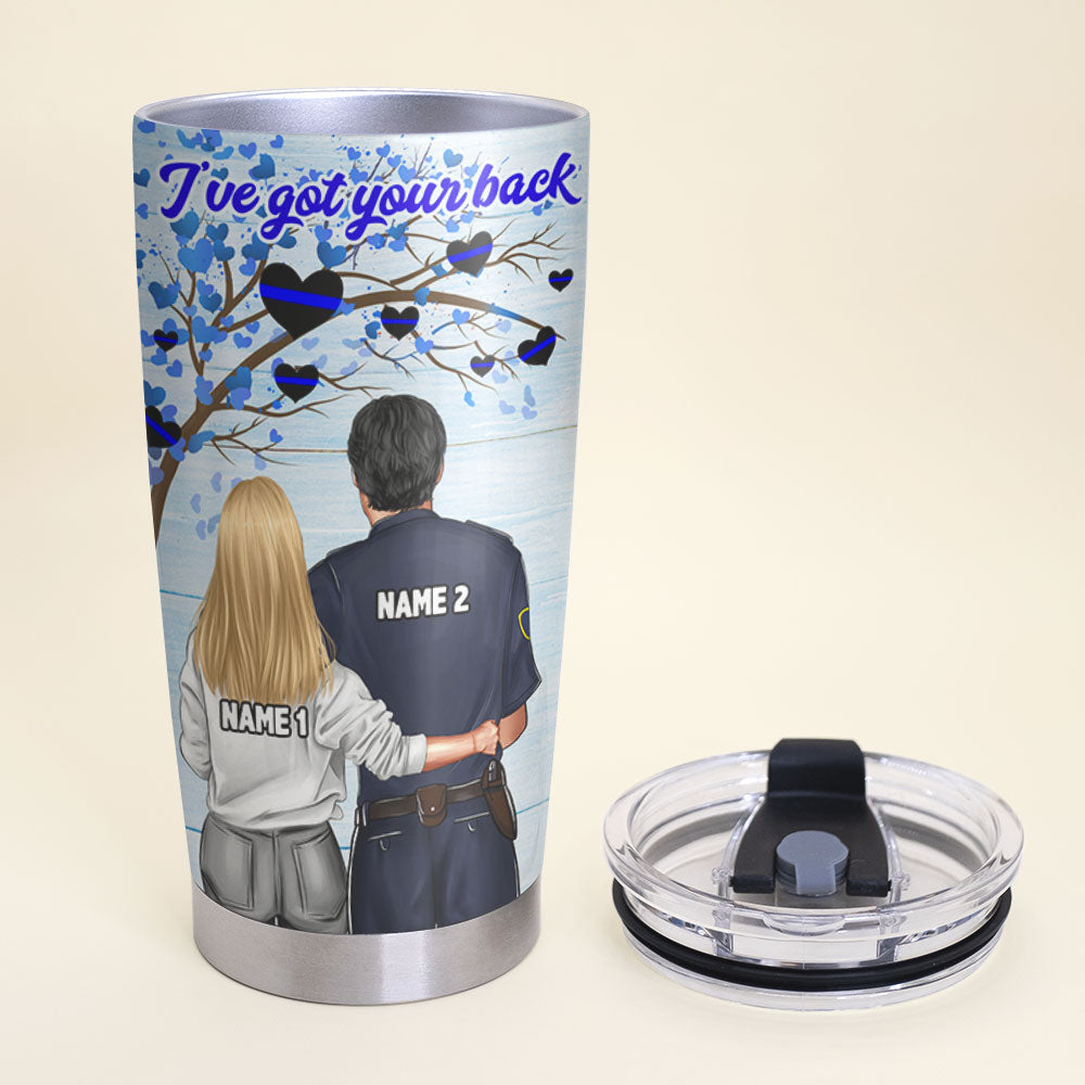 Personalized Police Couple Tumbler - I've Got Your Back - Thin Blue Line - Tumbler Cup - GoDuckee