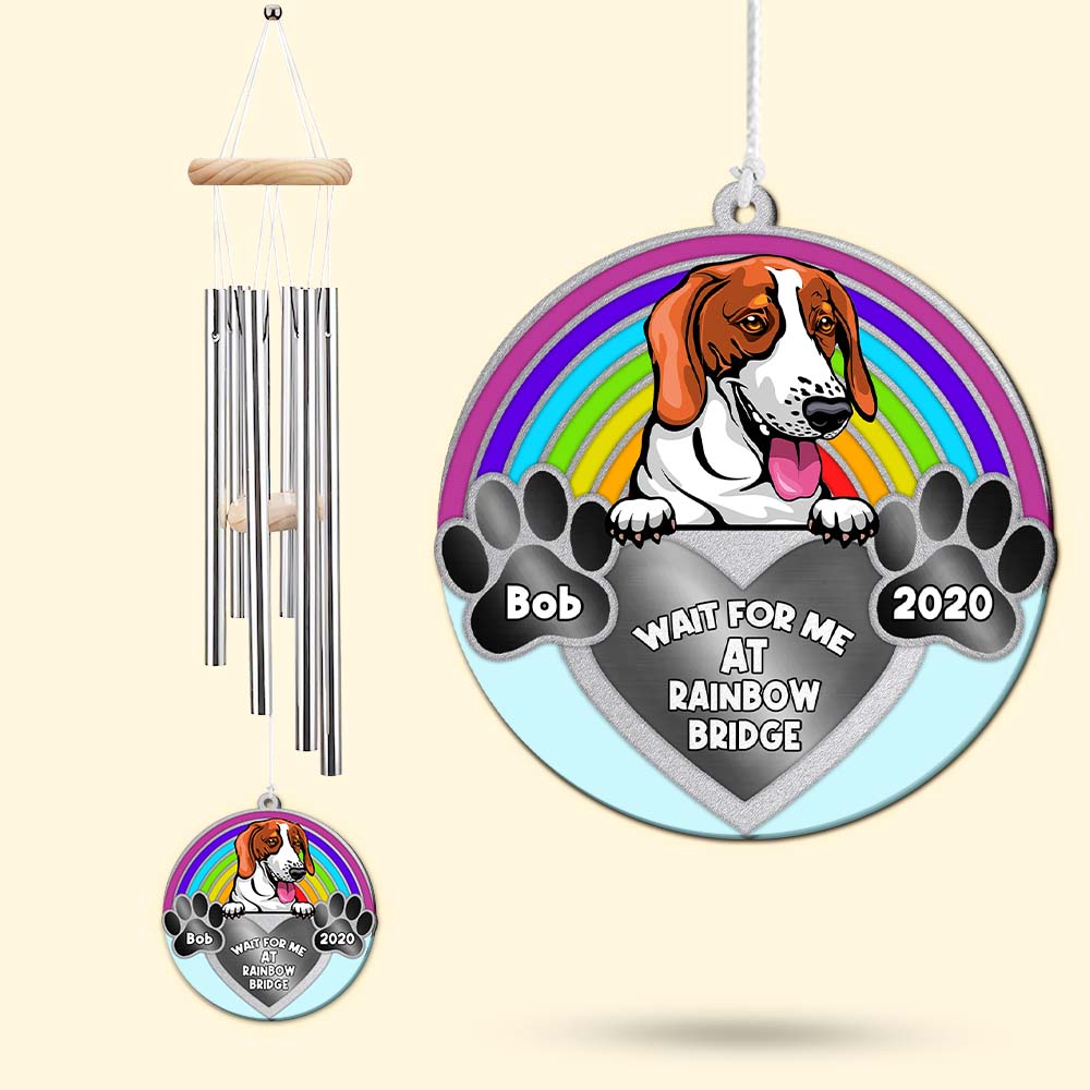 Personalized Memorial Dog/Cat Wind Chimes, Wait For Me At Rainbow Bridge - Wind Chimes - GoDuckee