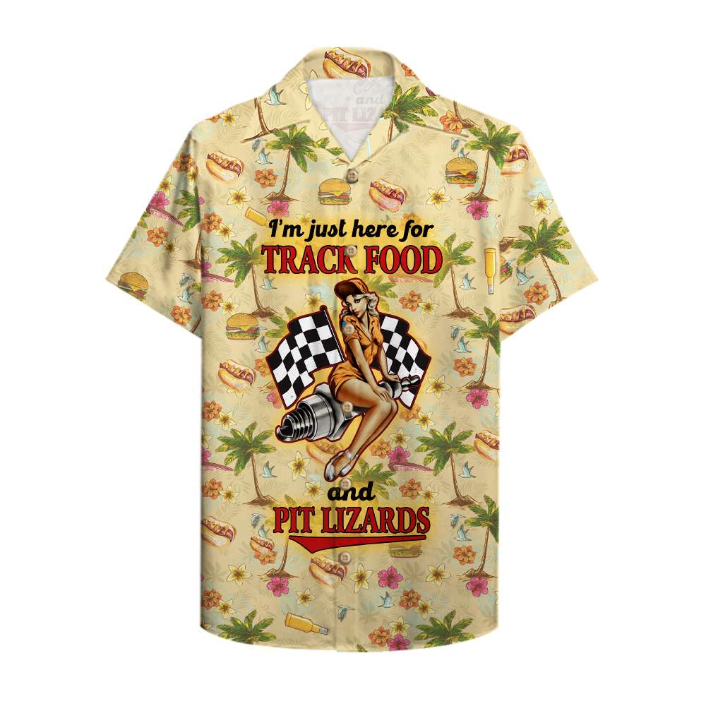 Dirt track racing I am just here for track food and pit lizards Hawaiian Shirt, Aloha Shirt - Hawaiian Shirts - GoDuckee