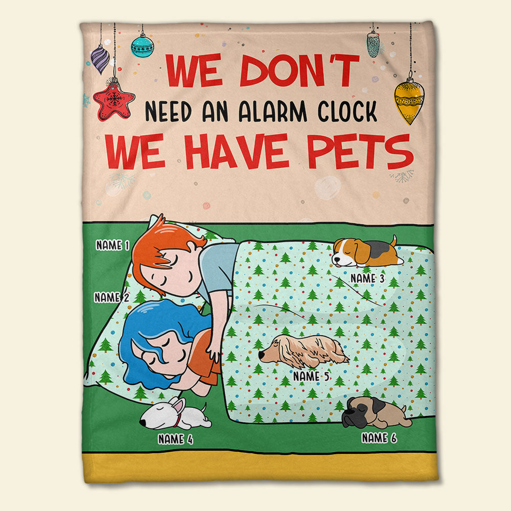 Personalized Cartoon Sleeping Couple & Dog Breeds Blanket - We Don't Need An Alarm Clock - Blanket - GoDuckee