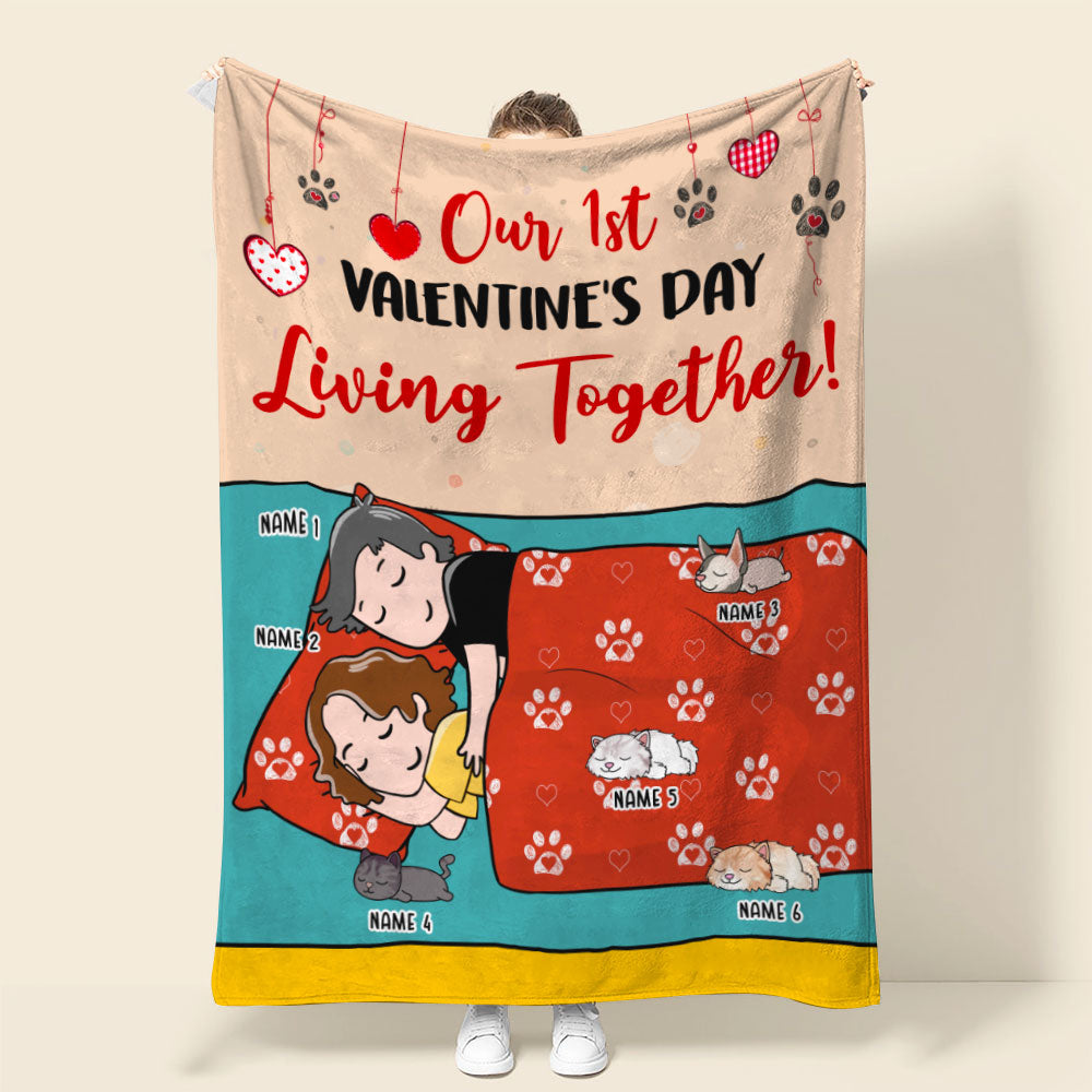 Personalized Cat Mom & Dad Blanket - Our 1st Valentine's Day Living Together - Blanket - GoDuckee