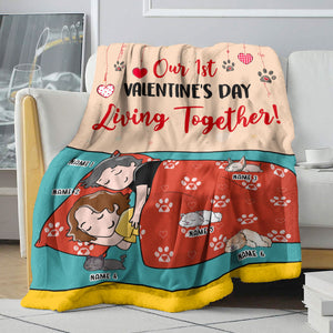 Personalized Cat Mom & Dad Blanket - Our 1st Valentine's Day Living Together - Blanket - GoDuckee