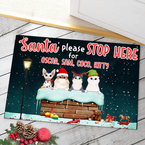 Personalized Christmas Cat Breeds Doormat - Santa Please Stop Here For - Cats on The Chimney - Doormat - GoDuckee