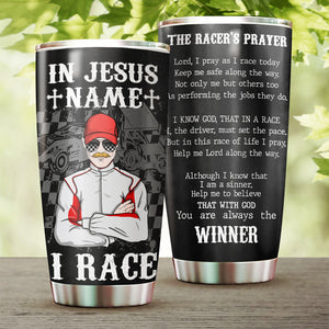 Personalized Racing Tumbler - In Jesus Name, I Race - The Racer's Prayer Winner - Tumbler Cup - GoDuckee