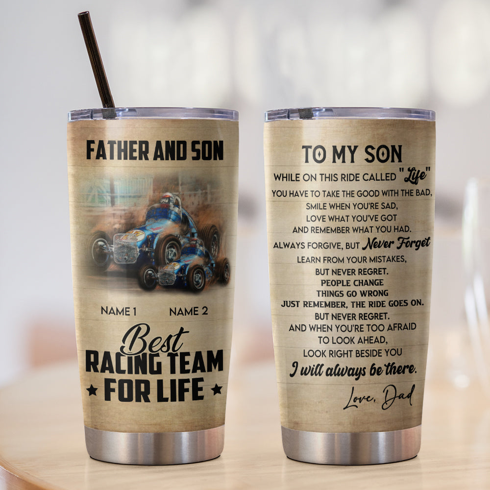 Personalized Racing Father and Son Tumbler - Working on and racing car -  GoDuckee