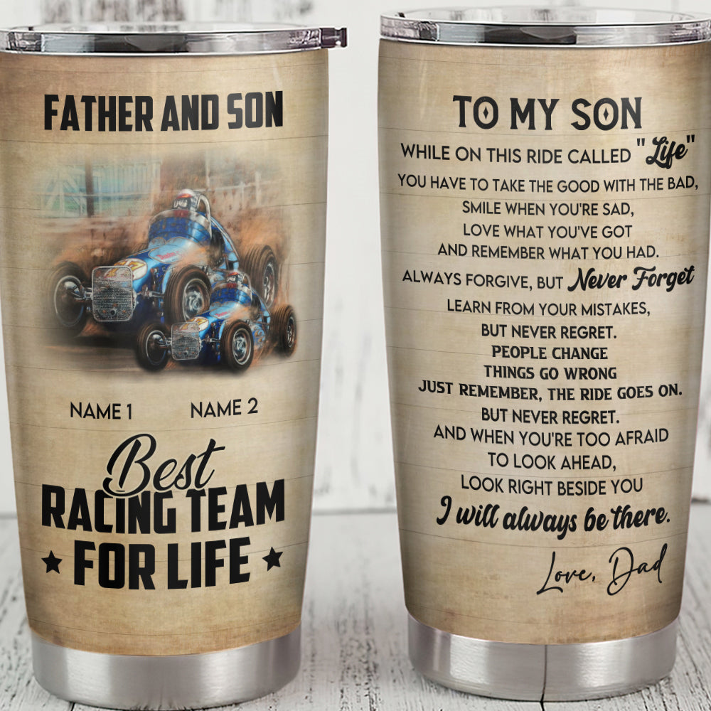 Personalized Racing Father and Son Tumbler - Working on and racing car -  GoDuckee