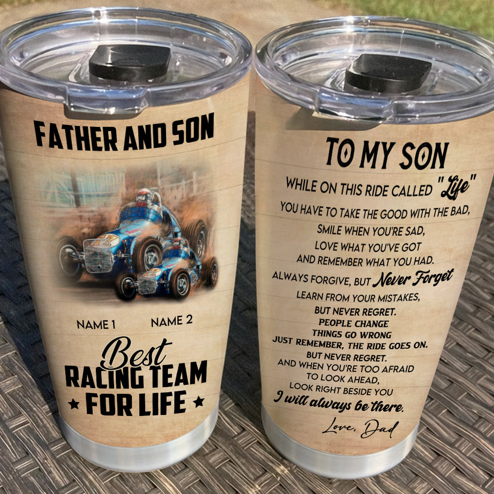 Personalized Racing Father and Son Tumbler - Working on and racing car -  GoDuckee