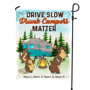 Personalized Camping Bear Family Flag - Drive Slow Drunk Campers Matter - Custom Camper - Flag - GoDuckee