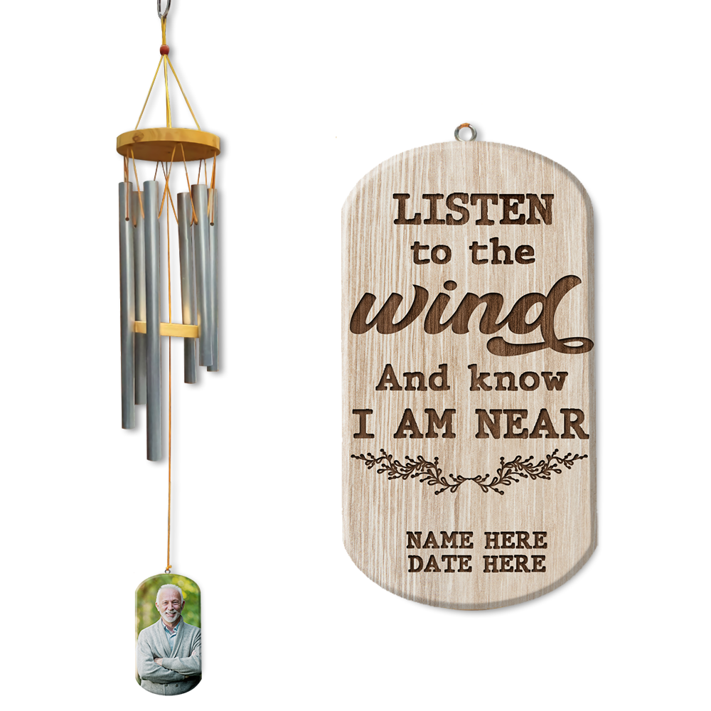 Personalized Memories Of Dad/Mom/Wife/Husband in Heaven Listen To The Wind - Custom Photo Wind Chimes - Wind Chimes - GoDuckee