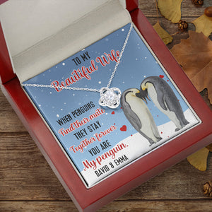 Penguin Couple To My Beautiful Wife - Personalized Message Card Jewelry Necklace - Jewelry - GoDuckee