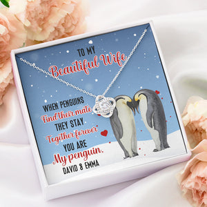 Penguin Couple To My Beautiful Wife - Personalized Message Card Jewelry Necklace - Jewelry - GoDuckee
