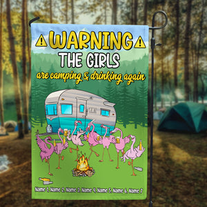 Personalized Gifts For Flamingo The Girls Are Camping And Drinking Again - Custom Camping Flag - Flag - GoDuckee