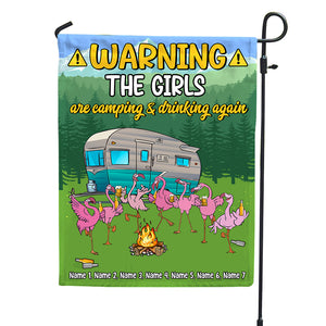 Personalized Gifts For Flamingo The Girls Are Camping And Drinking Again - Custom Camping Flag - Flag - GoDuckee