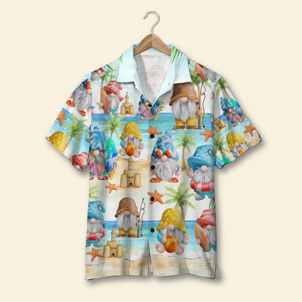 Personalized Gnome Hawaiian Shirt, Beach Pattern, Gift For Friends, Family - Hawaiian Shirts - GoDuckee