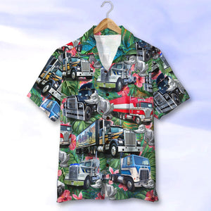 Custom Truck Photo Hawaiian Shirt, Floral Pattern, Gift For Truck Lovers - Hawaiian Shirts - GoDuckee