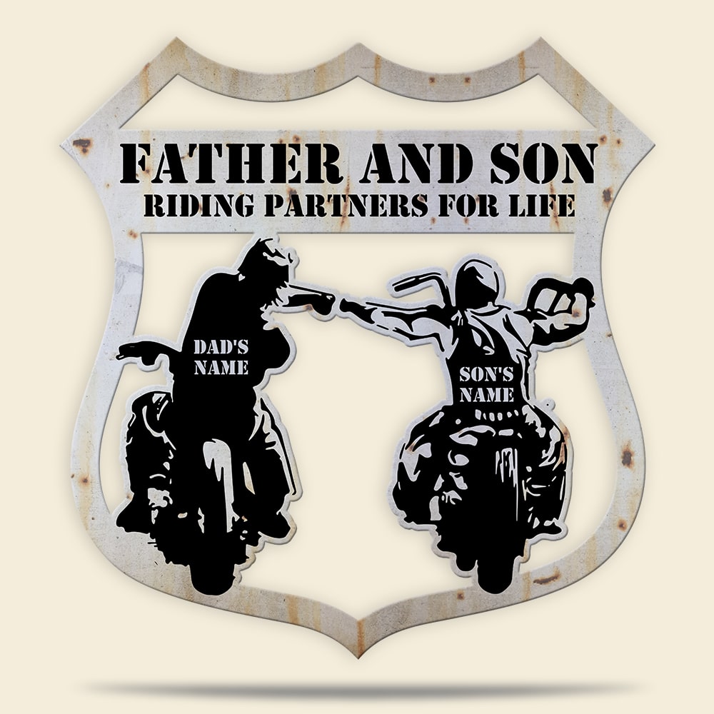 Father And Son Riding Partners For Life Personalized Biker Metal Sign Gift For Family - Metal Wall Art - GoDuckee