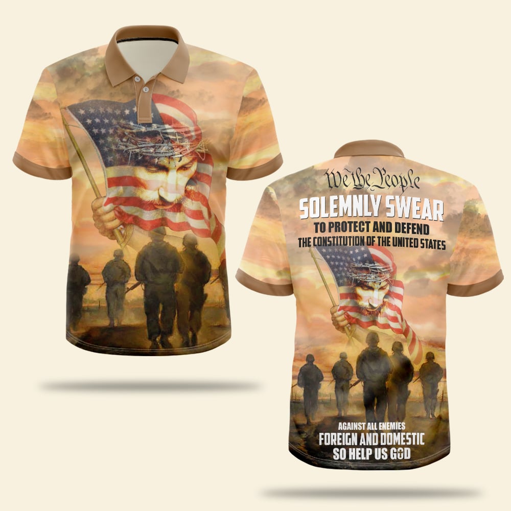 We The People Solemnly Swear To Protect Personalized Veteran Polo Shirt Gift For Him - AOP Products - GoDuckee