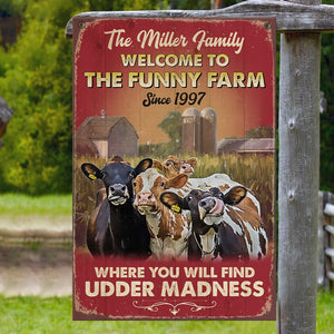 Welcome To The Funny Farm Personalized Dairy Farming Metal Sign Gift For Farmer - Metal Wall Art - GoDuckee