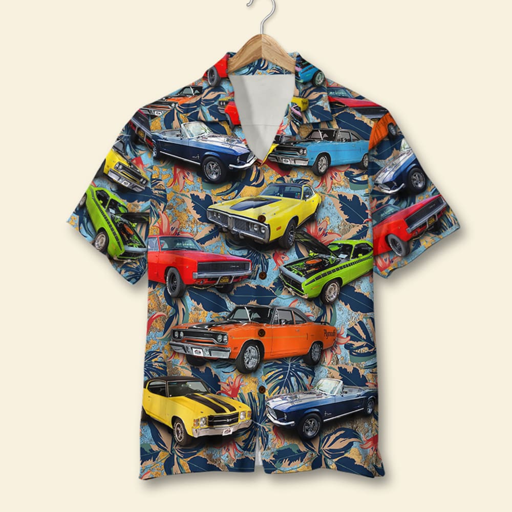 Custom Muscle Car Photo Hawaiian Shirt, Red Flowers Pattern (Car0902) - Hawaiian Shirts - GoDuckee
