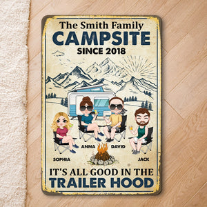 It's All Good In The Trailer Hood - Personalized Camping Family Metal Sign - Gift For Family - Metal Wall Art - GoDuckee