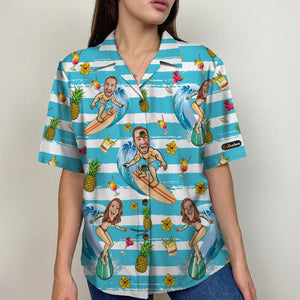 Custom Surfing Couple Hawaiian Shirt and Men Beach Shorts - Laughing Couple - Hawaiian Shirts - GoDuckee