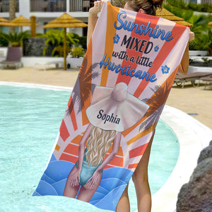 Summer Girl Sunshine Mixed With A Little Hurricane Personalized Beach Towel Gift For Her - Beach Towel - GoDuckee