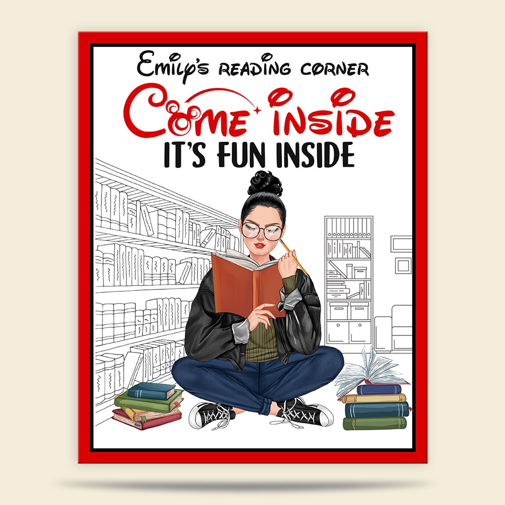 Come Inside It's Fun Inside Personalized Reading Wood Sign Gift For Reading Book Lovers - Wood Sign - GoDuckee