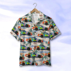 Custom Racing Photo Hawaiian Shirt, Seamless Tree Pattern, Summer Gift 3 - Hawaiian Shirts - GoDuckee