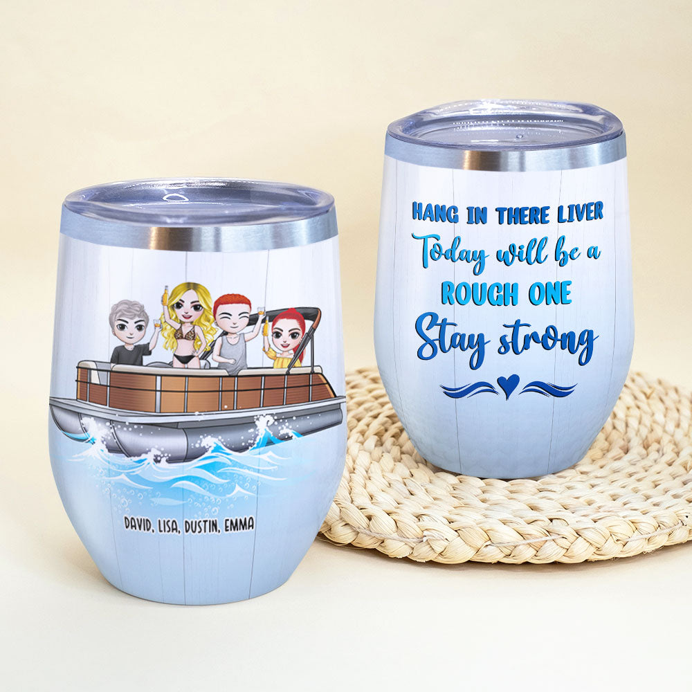 Personalized Pontoon Friends Wine Tumbler - Today Will Be A Rough One - Wine Tumbler - GoDuckee