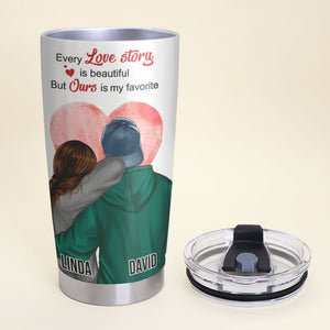 Personalized Hoodie Couple Tumbler - Every Love Story Is Beautiful, But Ours Is My Favorite - Tumbler Cup - GoDuckee