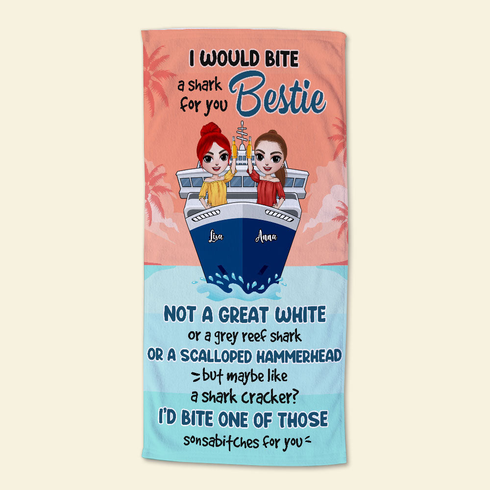 Bestie Like A Shark Cracker - Personalized Beach Towel - Gifts For BFF, Sisters, Cruise Lovers - Beach Towel - GoDuckee