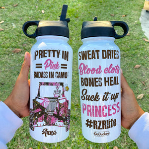 UTV Racing Water Bottle - Pretty In Pink, Badass In Camo - #RZRlife - Water Bottles - GoDuckee