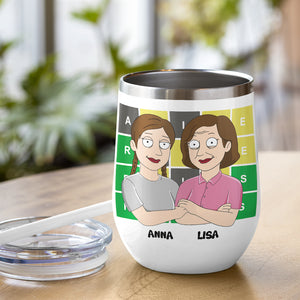 Cartoon Mother & Daughter - Personalized Wine Tumbler - Best Mom In The World - Wine Tumbler - GoDuckee