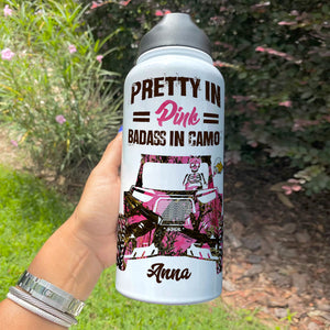 UTV Racing Water Bottle - Pretty In Pink, Badass In Camo - #RZRlife - Water Bottles - GoDuckee