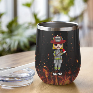 Female Firefighter Dolls - Personalized Wine Tumbler - There's A Her In Brotherhood - Wine Tumbler - GoDuckee